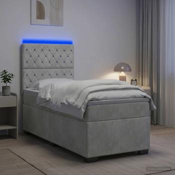 Boxspringbett mit Matratze Hellgrau 90 x 200 cm Samt