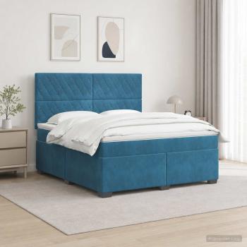 Boxspringbett mit Matratze mit Kopfteil Blau 140 x 200 cm Samt