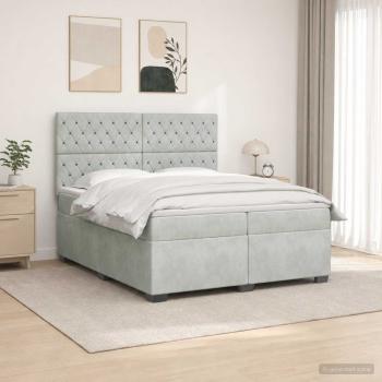 ARDEBO.de - Boxspringbett mit Matratze Hellgrau 200 x 200 cm Samt