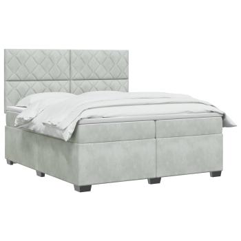 Boxspringbett mit Matratze Hellgrau 200 x 200 cm Samt