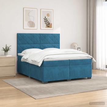 Boxspringbett mit Matratze mit Kopfteil Blau 200 x 200 cm Samt