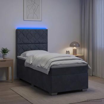 Boxspringbett mit Matratze und LED Dunkelgrau 90 x 190 cm Samt