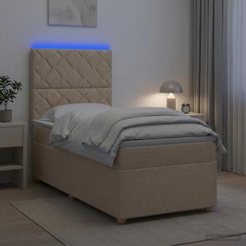 ARDEBO.de - Boxspringbett mit Matratze mit Kopfteil Creme 90 x 200 cm Stoff