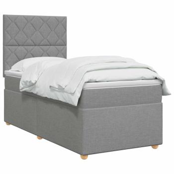 Boxspringbett mit Matratze Hellgrau 100 x 200 cm Stoff