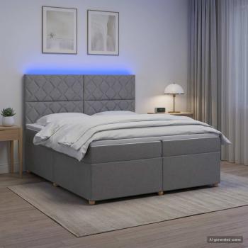 ARDEBO.de - Boxspringbett mit Matratze Hellgrau 200 x 200 cm Stoff