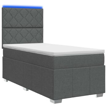 LED Boxspringbett mit Matratze Dunkelgrau 90 x 190 cm Stoff