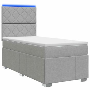 LED Boxspringbett mit Matratze Hellgrau 90 x 200 cm Stoff