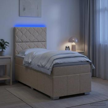 ARDEBO.de - LED Boxspringbett mit Matratze Creme 90 x 200 cm Stoff