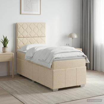 LED Boxspringbett mit Matratze Creme 90 x 200 cm Stoff