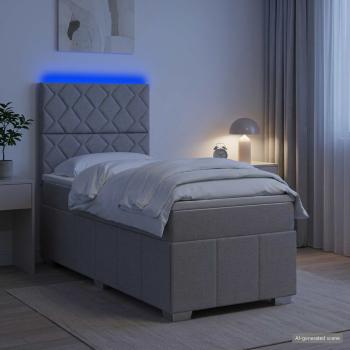 ARDEBO.de - LED Boxspringbett mit Matratze Hellgrau 100 x 200 cm Stoff