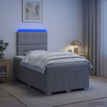 ARDEBO.de - LED Boxspringbett mit Matratze Hellgrau 120 x 190 cm Stoff