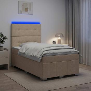 ARDEBO.de - LED Boxspringbett mit Matratze Creme 120 x 190 cm Stoff