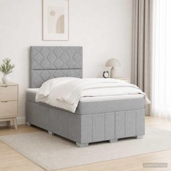 ARDEBO.de - LED Boxspringbett mit Matratze Hellgrau 120 x 190 cm Stoff