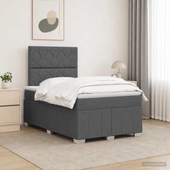 ARDEBO.de - LED Boxspringbett mit Matratze Dunkelgrau 120 x 190 cm Stoff