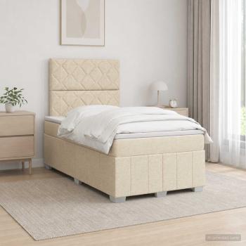 ARDEBO.de - LED Boxspringbett mit Matratze Creme 120 x 190 cm Stoff