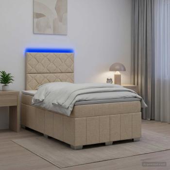 LED Boxspringbett mit Matratze Creme 120 x 190 cm Stoff