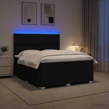 ARDEBO.de - LED Boxspringbett mit Matratze Schwarz 140 x 200 cm Stoff