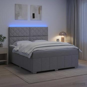 ARDEBO.de - LED Boxspringbett mit Matratze Hellgrau 160 x 200 cm Stoff