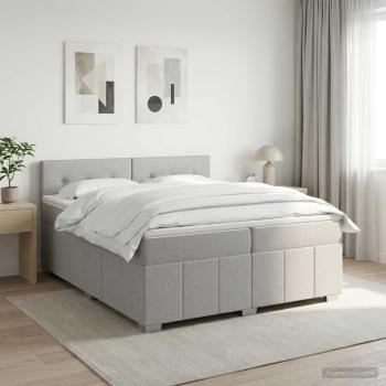 LED Boxspringbett mit Matratze Hellgrau 160 x 200 cm Stoff