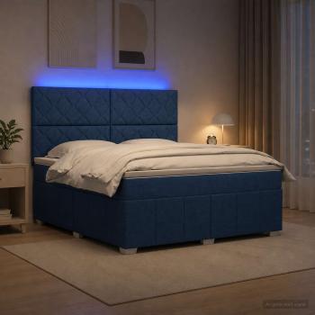 ARDEBO.de - LED Boxspringbett mit Matratze Blau 160 x 200 cm Stoff