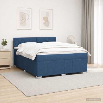 LED Boxspringbett mit Matratze Blau 160 x 200 cm Stoff