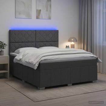 ARDEBO.de - LED Boxspringbett mit Matratze Dunkelgrau 180 x 200 cm Stoff