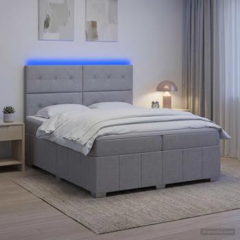 LED Boxspringbett mit Matratze Hellgrau 200 x 200 cm Stoff