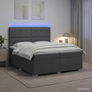 ARDEBO.de - LED Boxspringbett mit Matratze Dunkelgrau 200 x 200 cm Stoff