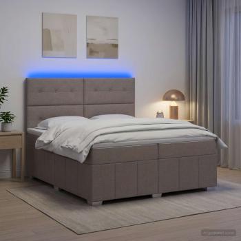 ARDEBO.de - LED Boxspringbett mit Matratze Taupe 200 x 200 cm Stoff