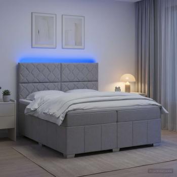 ARDEBO.de - LED Boxspringbett mit Matratze Hellgrau 200 x 200 cm Stoff