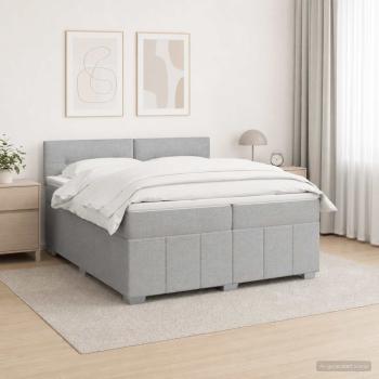 LED Boxspringbett mit Matratze Hellgrau 200 x 200 cm Stoff