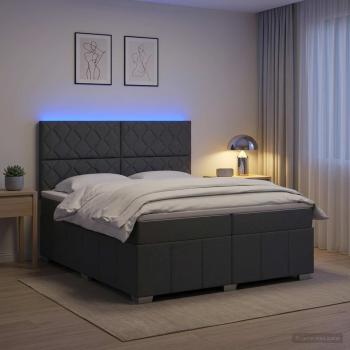 ARDEBO.de - LED Boxspringbett mit Matratze Dunkelgrau 200 x 200 cm Stoff