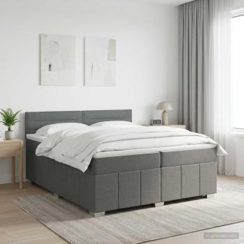 LED Boxspringbett mit Matratze Dunkelgrau 200 x 200 cm Stoff