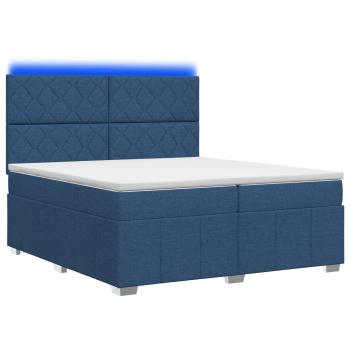 LED Boxspringbett mit Matratze Blau 200 x 200 cm Stoff