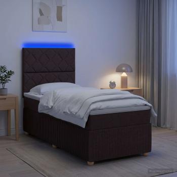 ARDEBO.de - LED Boxspringbett mit Matratze Dunkelbraun 80 x 200 cm Stoff