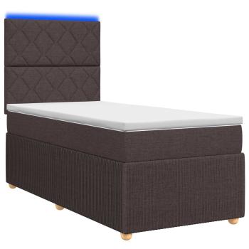 LED Boxspringbett mit Matratze Dunkelbraun 80 x 200 cm Stoff