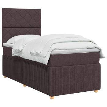LED Boxspringbett mit Matratze Dunkelbraun 80 x 200 cm Stoff