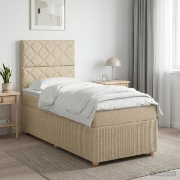 ARDEBO.de - LED Boxspringbett mit Matratze Creme 90 x 200 cm Stoff