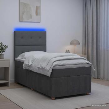 ARDEBO.de - LED Boxspringbett mit Matratze Dunkelgrau 100 x 200 cm Stoff