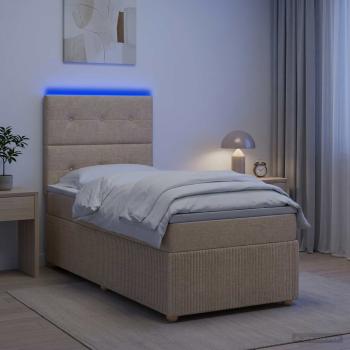 ARDEBO.de - LED Boxspringbett mit Matratze Creme 100 x 200 cm Stoff