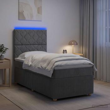 ARDEBO.de - LED Boxspringbett mit Matratze Dunkelgrau 100 x 200 cm Stoff