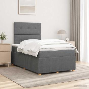 ARDEBO.de - LED Boxspringbett mit Matratze Dunkelgrau 120 x 200 cm Stoff