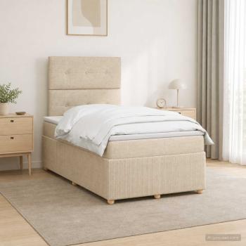ARDEBO.de - LED Boxspringbett mit Matratze Creme 120 x 200 cm Stoff