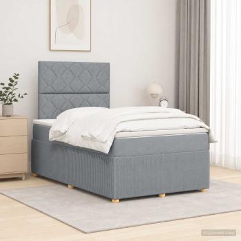ARDEBO.de - LED Boxspringbett mit Matratze Hellgrau 120 x 200 cm Stoff