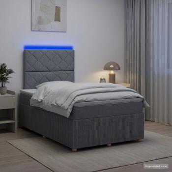 LED Boxspringbett mit Matratze Hellgrau 120 x 200 cm Stoff