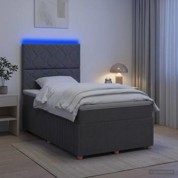 ARDEBO.de - LED Boxspringbett mit Matratze Dunkelgrau 120 x 200 cm Stoff