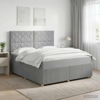 ARDEBO.de - LED Boxspringbett mit Matratze Hellgrau 140 x 200 cm Stoff