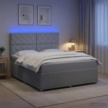 LED Boxspringbett mit Matratze Hellgrau 140 x 200 cm Stoff