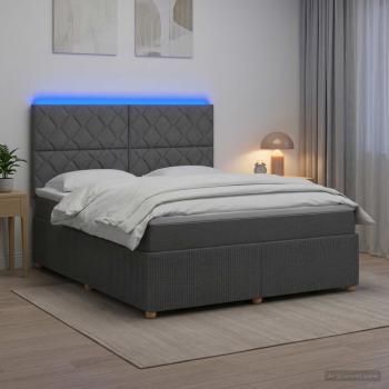 ARDEBO.de - LED Boxspringbett mit Matratze Dunkelgrau 140 x 200 cm Stoff
