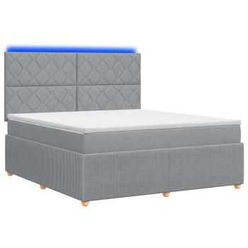 LED Boxspringbett mit Matratze Hellgrau 160 x 200 cm Stoff